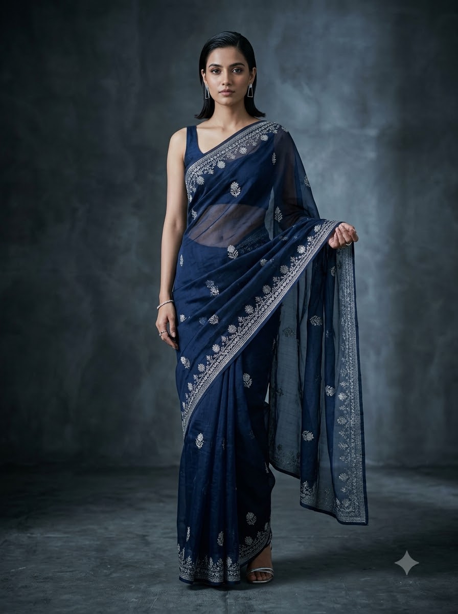 Midnight Blue Chanderi
